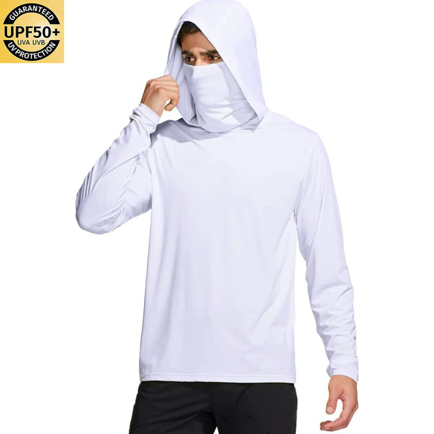 Fishing Mask Sun Protection - Herren Einfarbiges Angelhemd mit Kapuze, integrierter